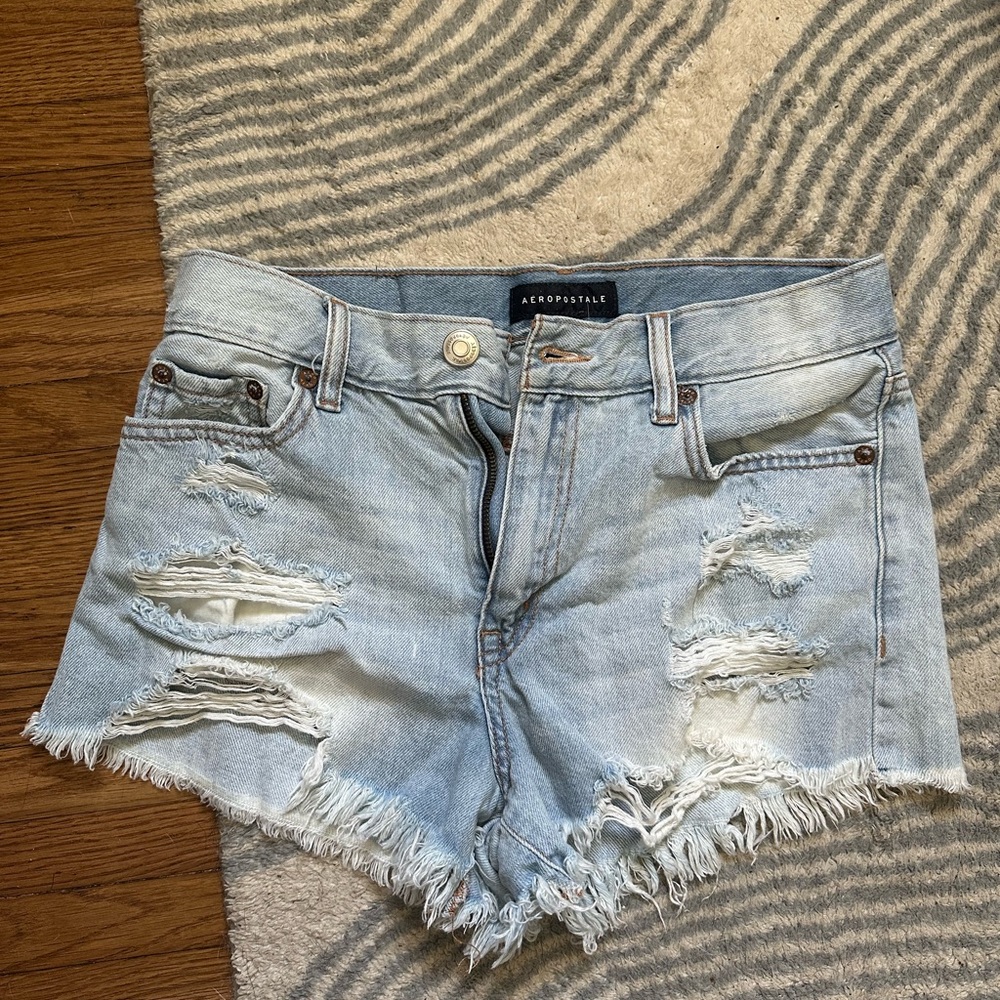 Aeropostale Faded Blue Ripped Jean Shorts